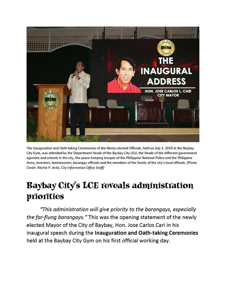 Baybay City’s LCE reveals administration priorities